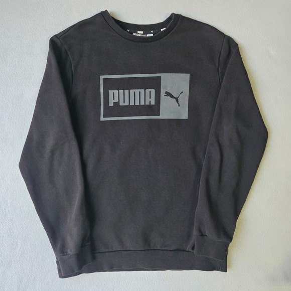 Puma Other - Puma Mens Crewneck Sweatshirt Black Grey Box Logo Pullover 673837-01 Size M